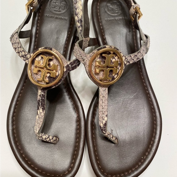 Tory Burch DANI Roccia Thong Sandal Gold Logo - Picture 2 of 8